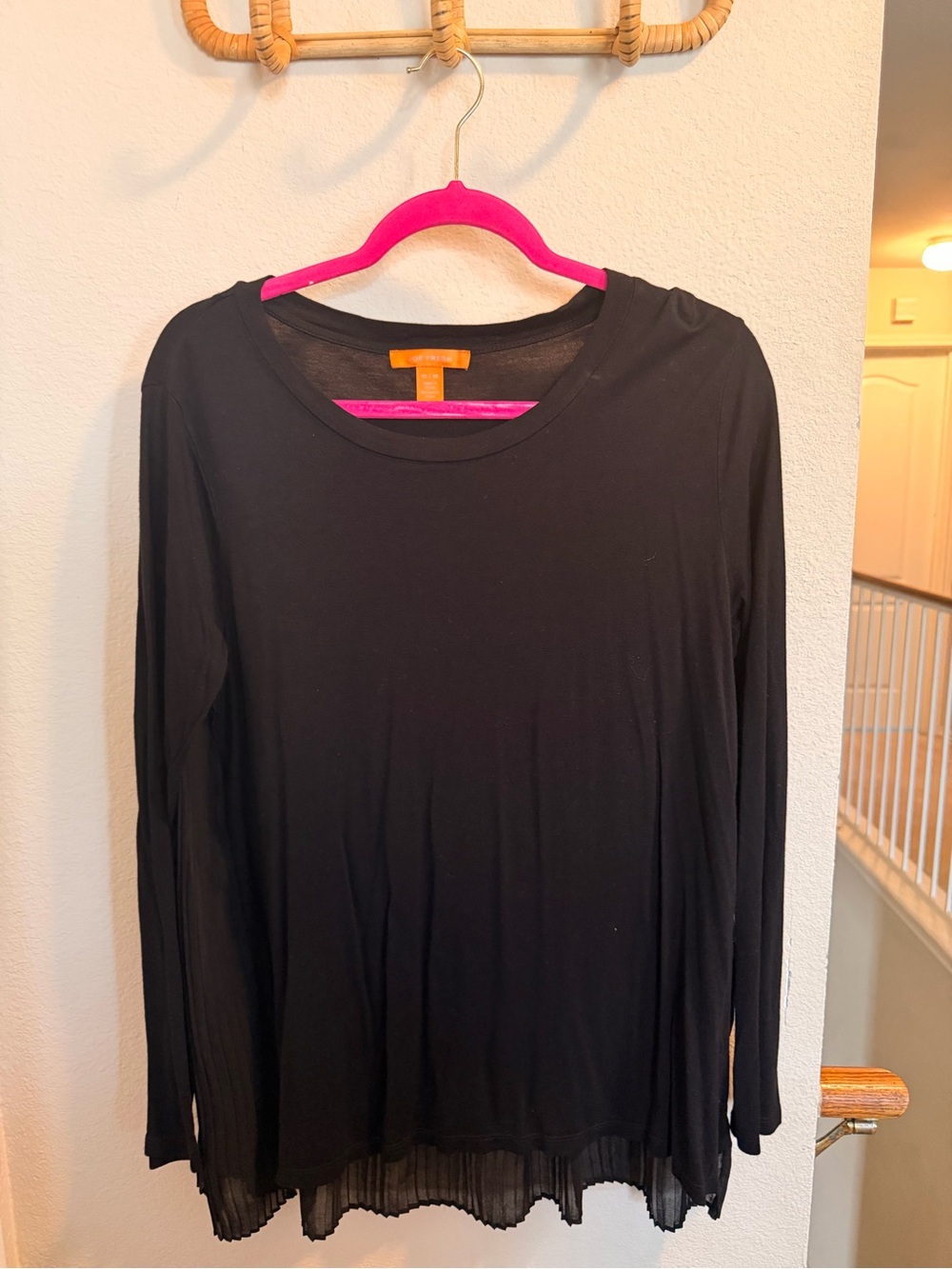 Joe Fresh Black Long Sleeve Top with Pleated Hem